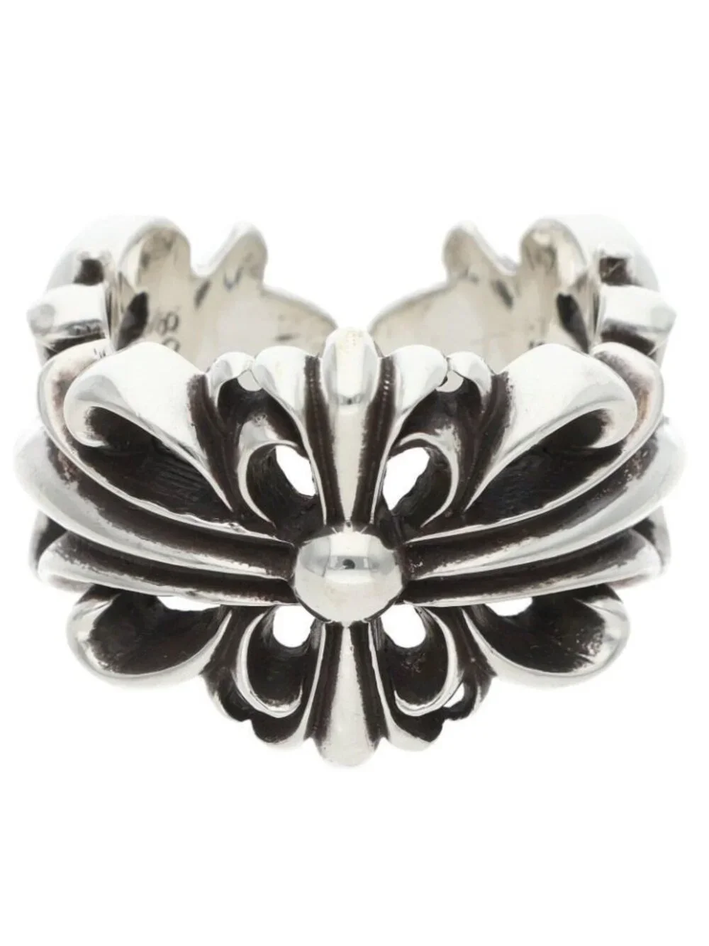 Chrome Hearts Dbl Flrl Crs Double Floral Cross Silver Ring